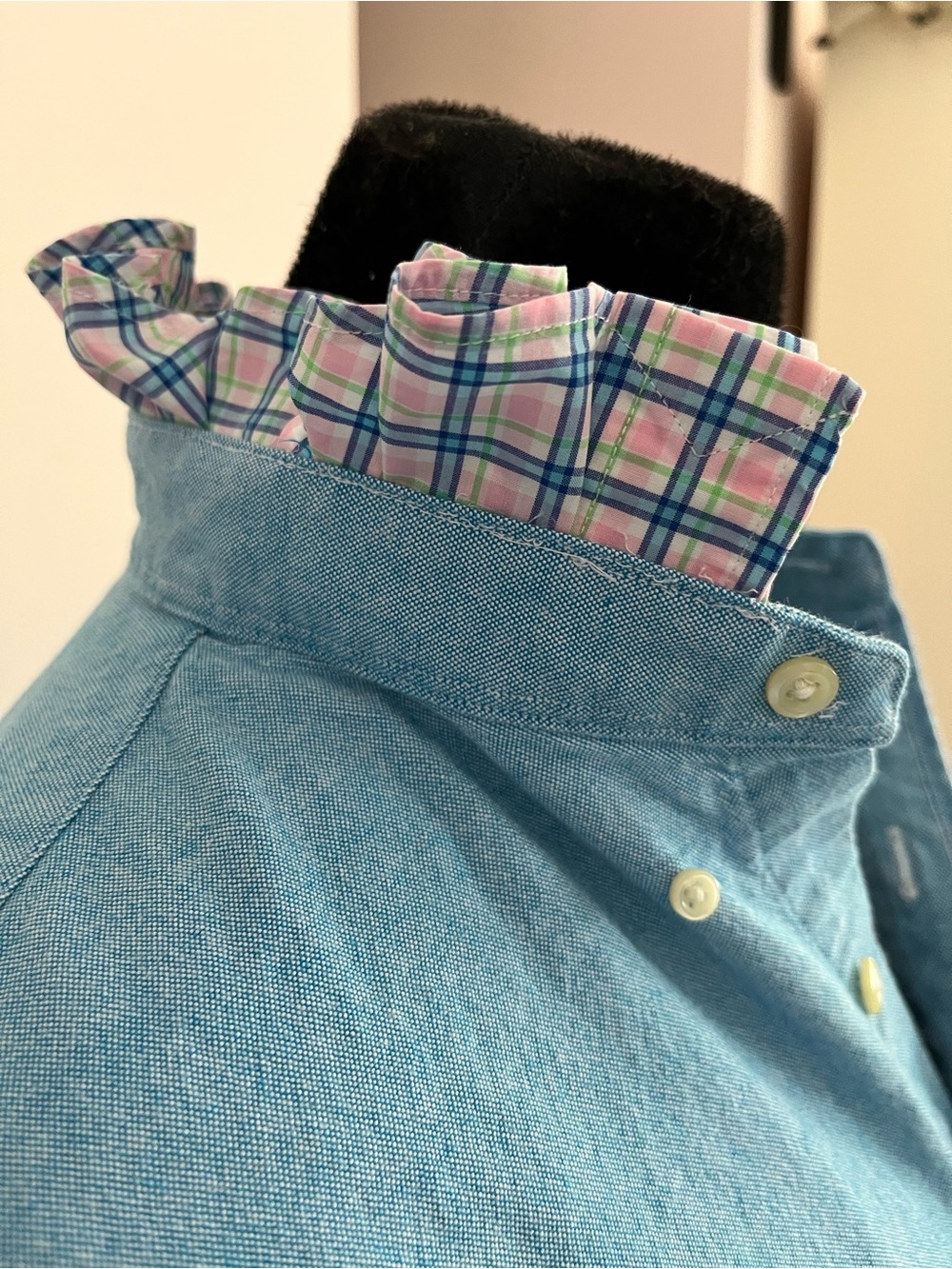 Ralph Lauren Lt. Blue Button-Down Oxford Shirt with Ruffle Collar - Picture 4 of 7
